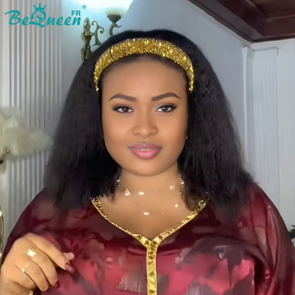 BeQueen "Klaus" Wig 250% Density Bob Curly Edges Kinky Straight With 4*4 Lace Closure