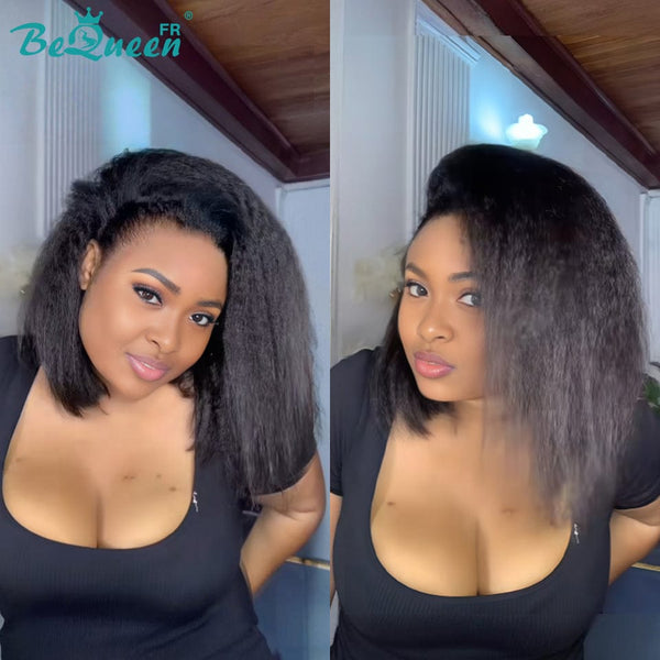 BeQueen “Klaus” Perruque Bob Kinky Straight longueur 10 pouces avec Lace frontale 13*4 Raie du côté sans colle