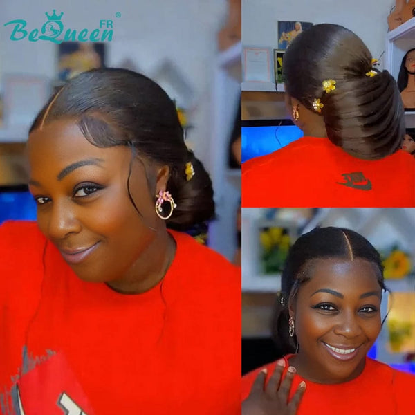 BeQueen „Telly“ Schwarze Hochzeitsperücke mit Chignon und Spitzenfrontal 13x4 