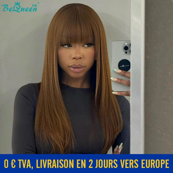 BeQueen "Lisa" Perruque Longue Lisse Couleur Marron 18 pouces avec Frange En France