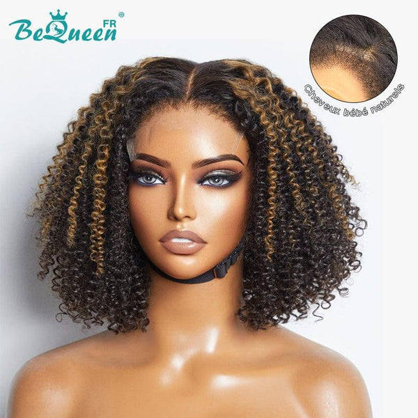 BeQueen "Locke" Peruca Bob Borda Bobs ondulados com Fechamento de Renda 4x4