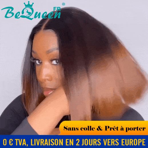 BeQueen "Louise" Perruque Bob  Lisse Prêt à porter Sans Colle 4X4 200% Densité en France