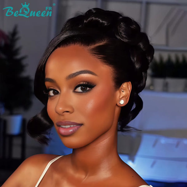 BeQueen “Pilar” Peruca de casamento preta Chignon com Renda Frontal 13x4