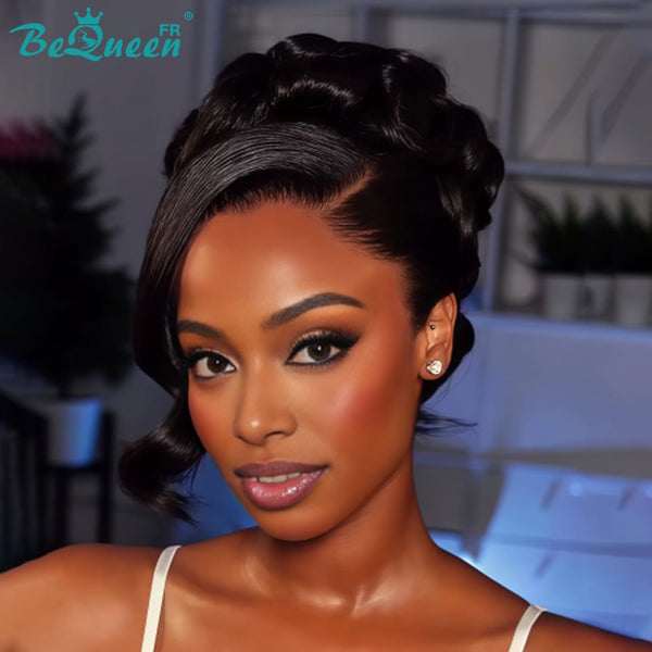 BeQueen “Pilar” Peruca de casamento preta Chignon com Renda Frontal 13x4