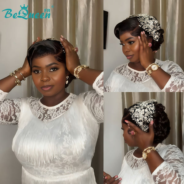 BeQueen „Marisol“ Schwarze Hochzeitsperücke mit Chignon und Lace Frontale 13x4 