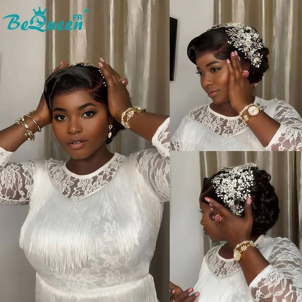 BeQueen “Marisol” Perruque de mariage noir Chignon avec Lace Frontale 13x4