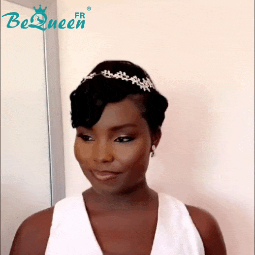 BeQueen “Moania” Perruque de mariage noir Pixie curly avec lace frontale 13*4 sans colle