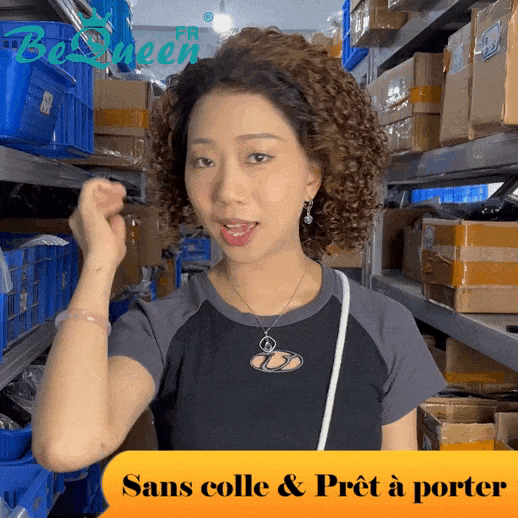 BeQueen "Beatrice" Perruque Customisée Bob Curly wave Prêt à porter Sans Colle 13X4