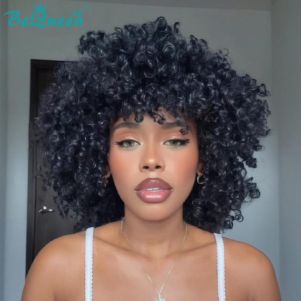 BeQueen “Nadine" Perruque pixie sans lace couleur Noir à la machine afro curly style2