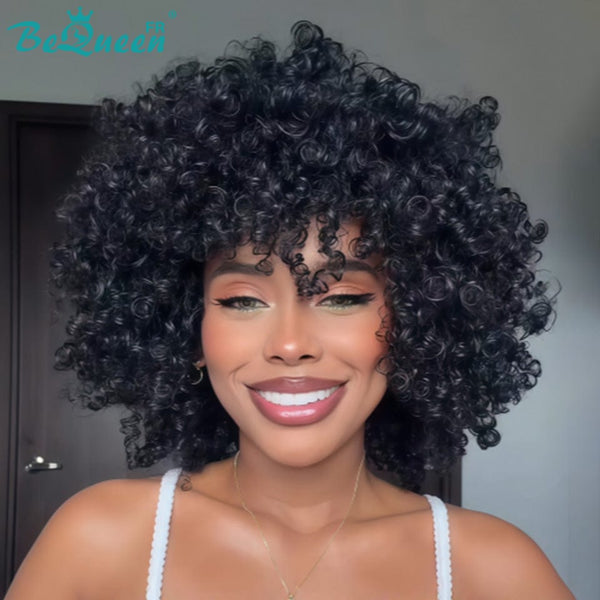 BeQueen “Nadine" Perruque pixie sans lace couleur Noir à la machine afro curly style2
