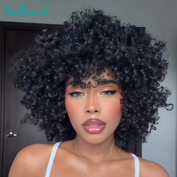 BeQueen “Nadine" Perruque pixie sans lace couleur Noir à la machine afro curly style2