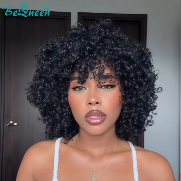 BeQueen “Nadine" Perruque pixie sans lace couleur Noir à la machine afro curly style2