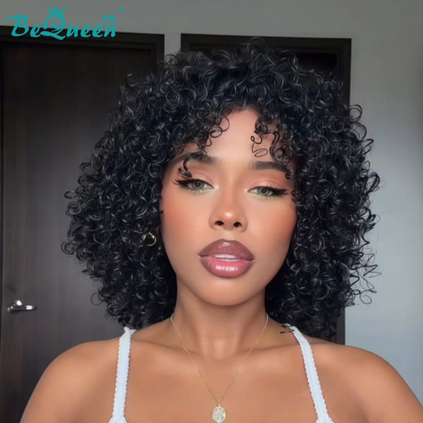 BeQueen “Nadine" Perruque pixie sans lace couleur Noir à la machine afro curly style2