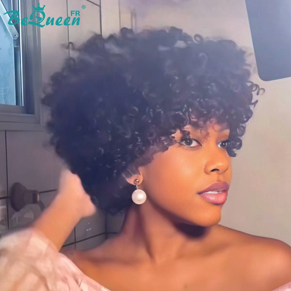 BeQueen “Natacha" Peruca pixie sem lace cor Preto caracóis afro