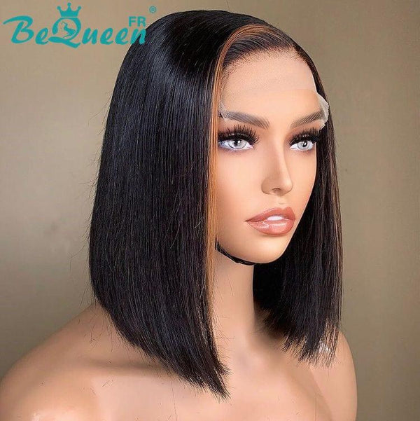 BeQueen 13x4 Lace-Front-Perücke/4x4-Spitzenverschluss, Bob, Highlight, glattes Haar, gemischte Farbe 