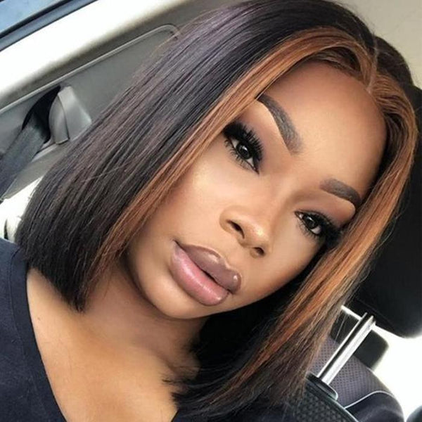 BeQueen 13x4 Lace-Front-Perücke/4x4-Spitzenverschluss, Bob, Highlight, glattes Haar, gemischte Farbe 
