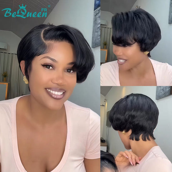 BeQueen Perruque “Adequin” Pixie noir avec Lace closure 4*4 style 2