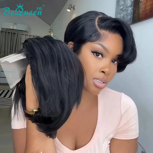 BeQueen Perruque “Adequin” Pixie noir avec Lace closure 4*4 style 2