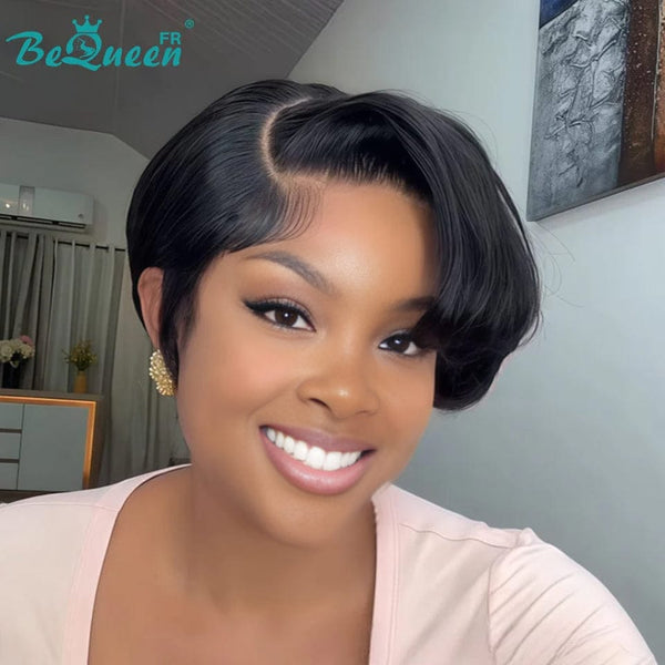 BeQueen Perruque “Adequin” Pixie noir avec Lace closure 4*4 style 2