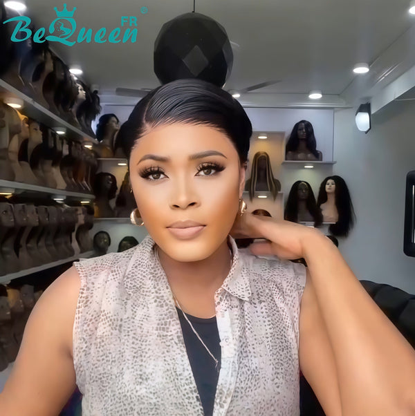 BeQueen “Adequin” Pixie Wig Black with Glueless Lace Front Style 3