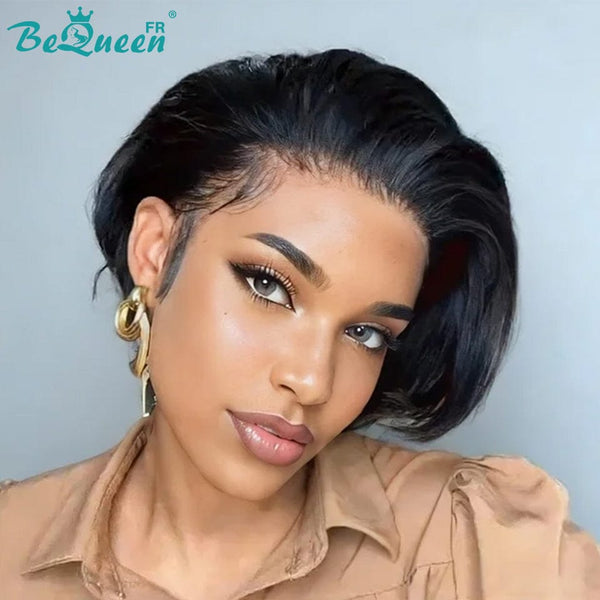 BeQueen Perruque “Adequin” Pixie noir avec Lace T-part