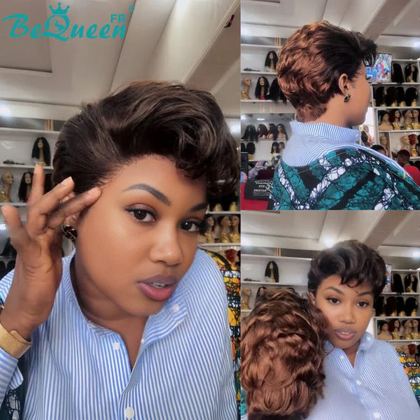 BeQueen Perücke "Adequin" Pixie schwarz mit Lace T-Teil 