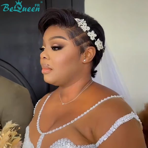 BeQueen Perücke "Adequin" Pixie schwarz mit Lace T-Teil 