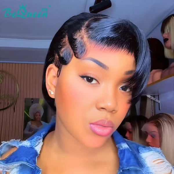 BeQueen Perücke "Adequin" Pixie schwarz mit Lace T-Teil 
