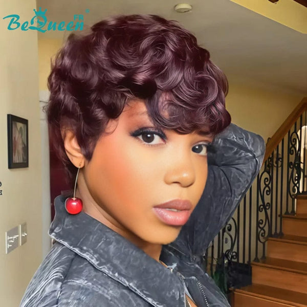 Bequeen Wig "Albane" Pixie Bordeaux curly 100% Human Hair