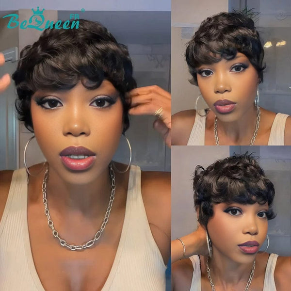 Bequeen Wig "Albane" Pixie black curly 100% Human hair