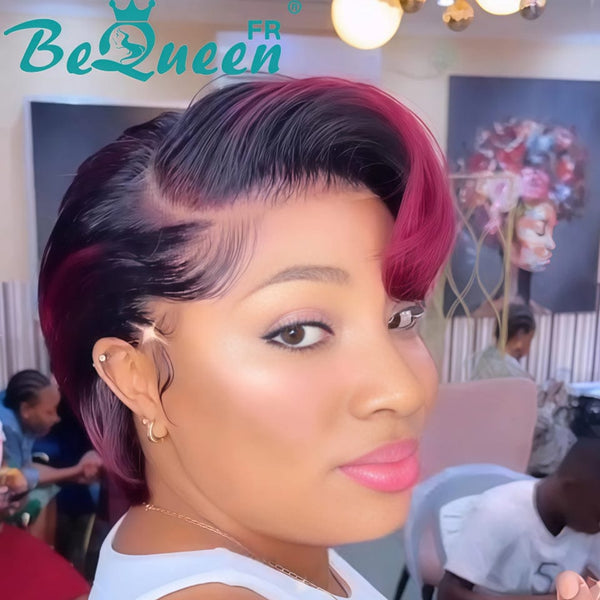 BeQueen Perruque “Alma” Pixie Noir e Vinho com Renda T-part