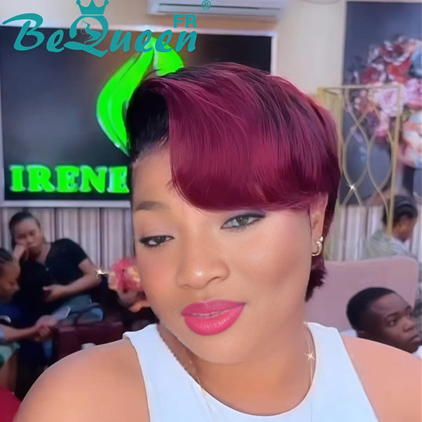 BeQueen Perruque “Alma” Pixie Noir e Vinho com Renda T-part