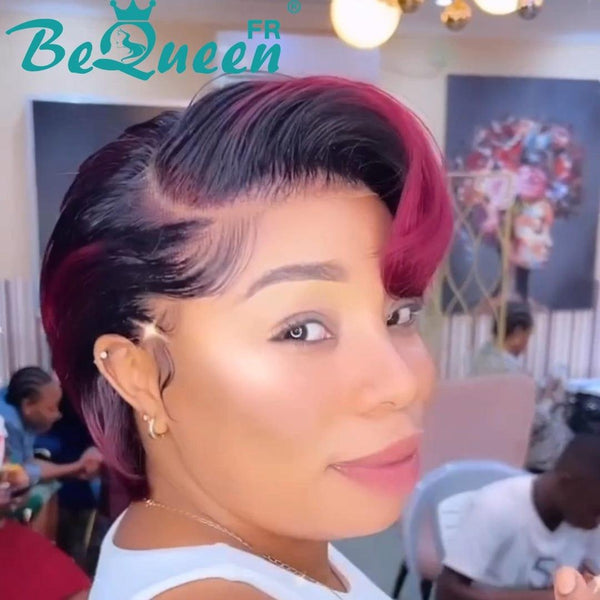 BeQueen Wig "Alma" Pixie Black and Red Bordeaux with Lace T-part 