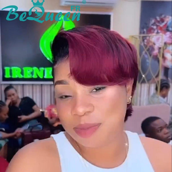 BeQueen Wig "Alma" Pixie Black and Red Bordeaux with Lace T-part 