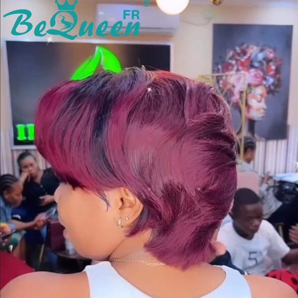 BeQueen Wig "Alma" Pixie Black and Red Bordeaux with Lace T-part 