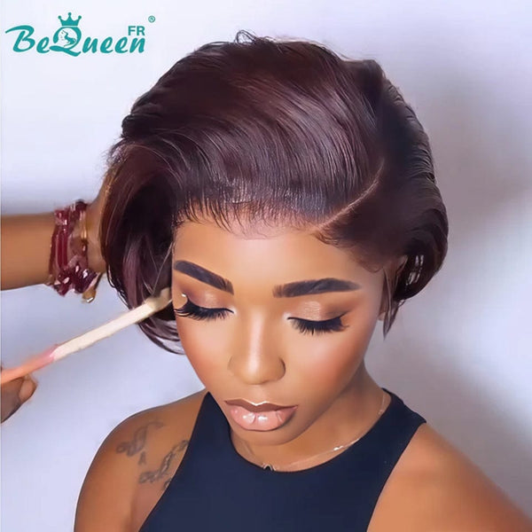 Bequeen Perruque "Âmbar" Marron com risca ao lado Pronta a vestir 100% cabelo humano