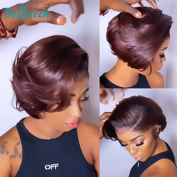 Bequeen Perruque "Âmbar" Marron com risca ao lado Pronta a vestir 100% cabelo humano