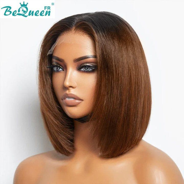 BeQueen Perruque Bob 4X4 Lisses racine noir et brun