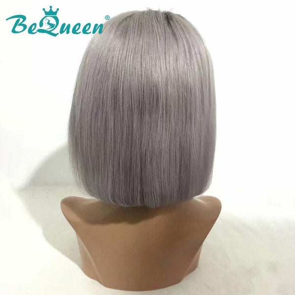 BeQueen Bob Lace Front Wig 13x4 Straight Hair Custom Color Gray Black