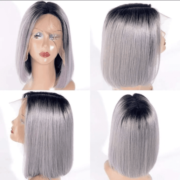 BeQueen Bob Lace Front Wig 13x4 Straight Hair Custom Color Gray Black
