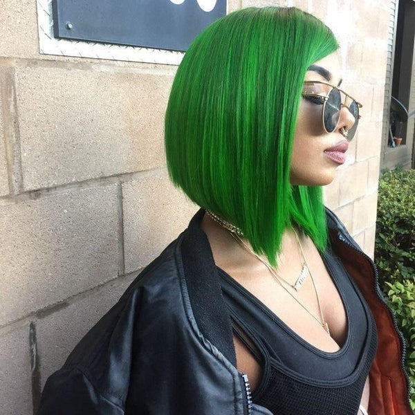 BeQueen Bob Lace Front Perücke 13x4 glattes Haar, individuelle Farbe Grün und Schwarz 