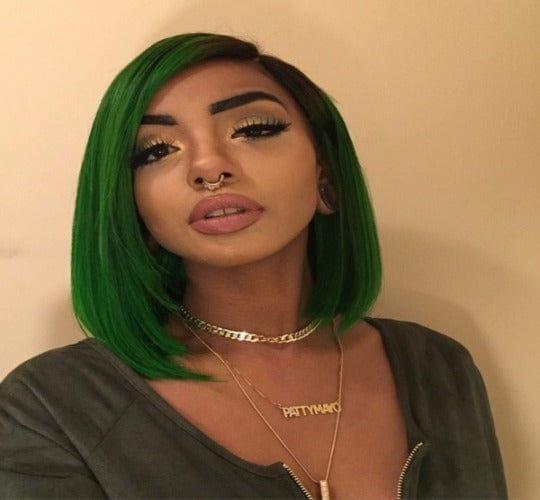 BeQueen Bob Lace Front Perücke 13x4 glattes Haar, individuelle Farbe Grün und Schwarz 