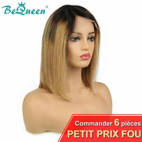 BeQueen Perruque Bob à Dentelle frontale  Brun Blond et Noir Petit Prix FOU