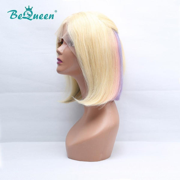 BeQueen Peruca Bob Cabelo Liso com Franja Frontal 13x4 de Cor Personalizada Mix Arco-Íris