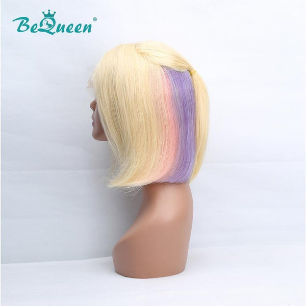 BeQueen Peruca Bob Cabelo Liso com Franja Frontal 13x4 de Cor Personalizada Mix Arco-Íris