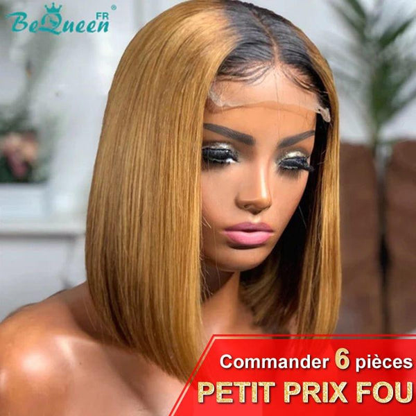 BeQueen Black and Honey Smooth Root Bob Closure Wig 
