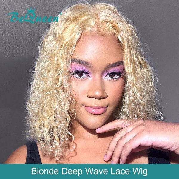 BeQueen Perruque Bob Deep Wave à dentelle 13x4 frontale de couleur Blonde  #613
