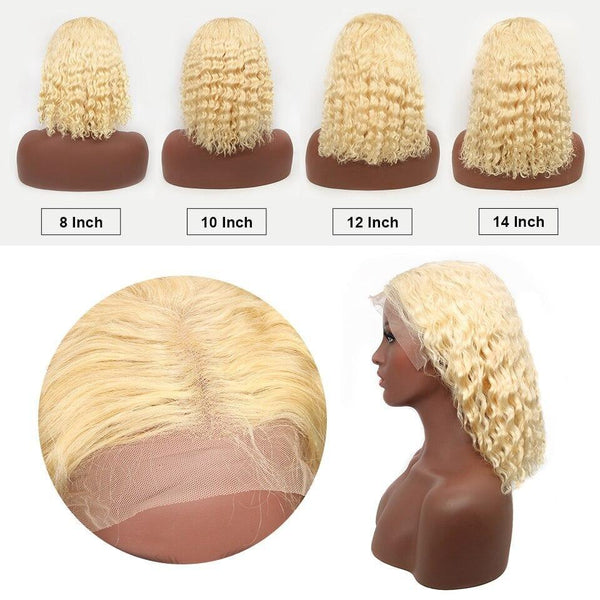 BeQueen Perruque Bob Deep Wave à dentelle 13x4 frontale de couleur Blonde  #613