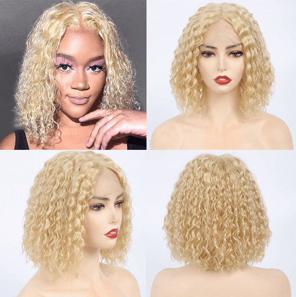 BeQueen Perruque Bob Deep Wave à dentelle 13x4 frontale de couleur Blonde  #613