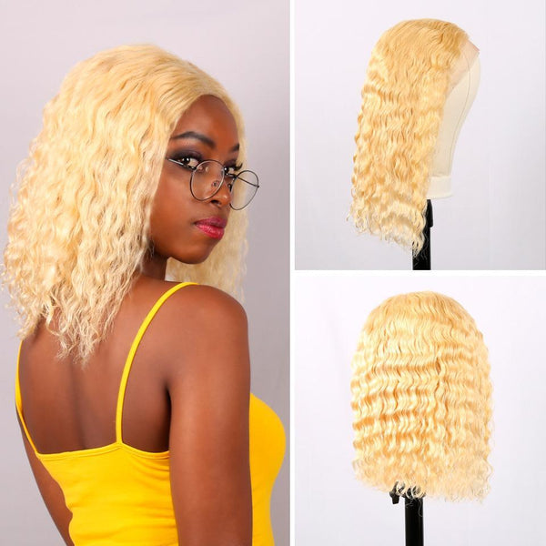 BeQueen Perruque Bob Deep Wave à dentelle 13x4 frontale de couleur Blonde  #613